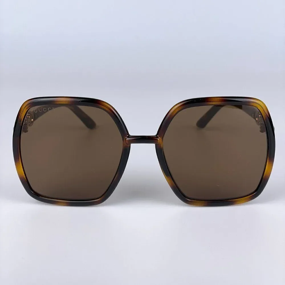 SALE! NEW Gucci GG0890S 002 Women Dark Havana Brown Metal Sunglasses